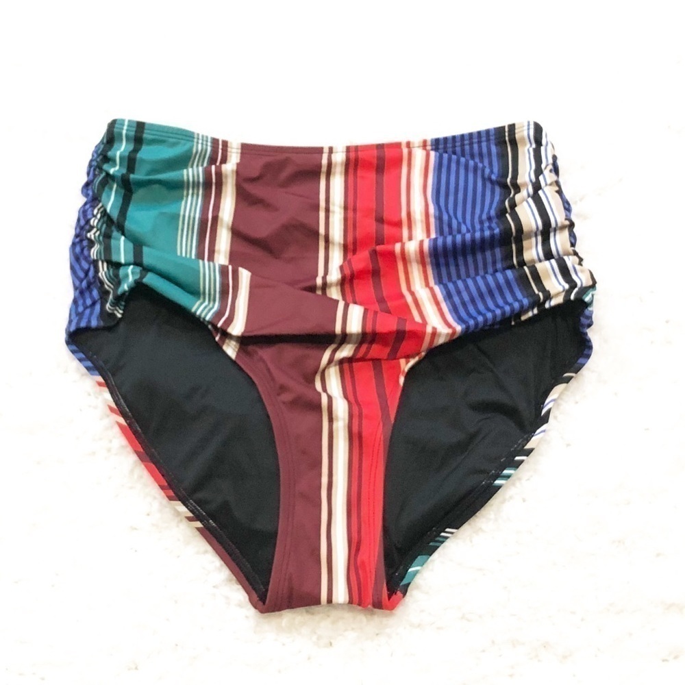 🆕 Coastal Blue high waisted striped swim bottoms red blue yellow green